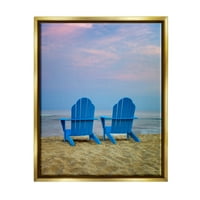 Dvije stolice na plaži ružičasti izlazak sunca obalna fotografija metalik zlato uokvireni umjetnički print zid umjetnosti