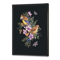 DesignArt 'mala ptica koja sjedi na šarenom buketu divljih cvjetova ii' tradicionalni uokvireni platno zidni art print
