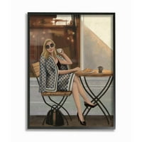 Stupell Industries Glam French Fashion Café ženska poziva kava uokvireni zidni umjetnički dizajn Ziwei Li, 11 14