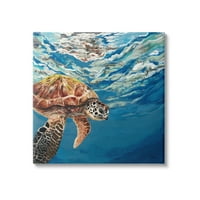 Stupell Industries Morska kornjača plivanje udaljeno površinski oceanski vodeni valovi Slikanje galerija zamotana platna za tisak