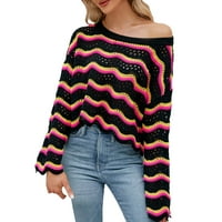 Ženski vrhovi okruglog vrata, ženski džemperi s dugim rukavima, jednobojne pruge, izrez marelice, pruge, mikro rukav, Modni pulover,