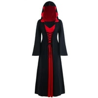 Ženska duga haljina za Noć vještica s kapuljačom s kapuljačom s kapuljačom s dugim rukavima, Crna 2s