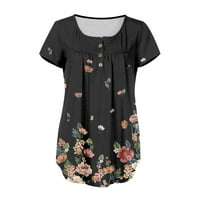 Ležerna bluza s cvjetnim cvjetnim printom, ljetni vrhovi kratkih rukava za žene, crni
