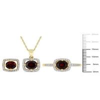 3- Carat T.G.W. Garnet i Carat T.W. Diamond 10k žuto zlato 3-pc set halo zaručničkog prstena, halo kvadratnih naušnica i ogrlica