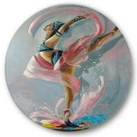Dizajnerska umjetnost graciozno plesna djevojka u ružičastim draperijama Tradicionalni kružni metalni zidni umjetnički disk od 29
