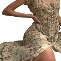 _ / Ženska Maksi haljina s cvjetnim printom s prorezom na kopčanje duga haljina s cvjetnim printom ležerna ljetna haljina na plaži