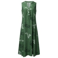 Ženske ljetne haljine bez rukava s printom leptira na kopčanje s izrezom u obliku slova u, džepom, duga Svečana ležerna haljina u