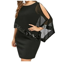 Ženska modna ljetna haljina s okruglim vratom s kratkim rukavima A kroja s printom, Crna;