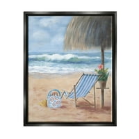 Stupell Beach stolica tropsko opuštajući odmor pejzaža slika crni plutač uokviren umjetnički print zid umjetnost