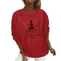 Zimski vrhovi za žene majica s božićnim printom lagana majica dugih rukava s okruglim vratom casual pulover dukserica