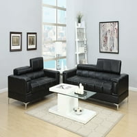 Set kauča za dnevni boravak u crnoj koži, kauč i kauč na razvlačenje, kauč jedinstvenog dizajna s metalnim nogama i podesivim naslonom