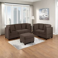 Garnitura za kauč, stolica bez ruku, otoman i kutna garnitura od tkanine u boji crne kave, slična posteljini
