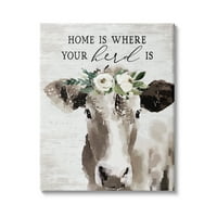 Stupell Industries Home je gdje je vaše stado boho cvjetna krava, 48, dizajn po slovima i obložen
