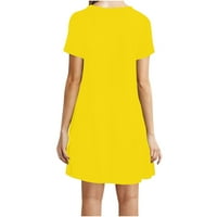 Modne ženske Ležerne jednobojne ženske široke mini haljine kratkih rukava žute boje,