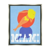 Stupell Industries Miami Woman in bazen Float Grafička umjetnost sjajna siva plutajuća uokvirena platna Umjetnost tiska, dizajn Daphne