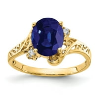 14k čvrsto žuto zlato, 9K ovalni safir, Rujanski plavi dragulj protiv dijamanta, veličina zaručničkog prstena