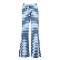 Hlače u donjem dijelu, ženske modne casual prugaste široke hlače s visokim strukom za jogu, plave u donjem dijelu