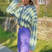 Kardigan za žene, Elegantna ženska modna svestrana pletena jakna s okruglim vratom s jednobojnim printom, džemperi