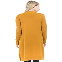 Pleteni džemper s dugim rukavima za žene i Plus size, kardigan s otvorenim prednjim dijelom i džepom