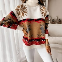 Ženski pulover s okruglim vratom s pahuljicama Božićni džemper Pleteni vrhovi bluze džemperi za žene pulover pulover pulover