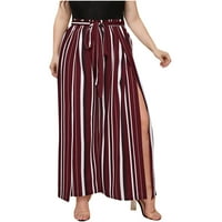 Ženske seksi hlače s prugastim prorezom Plus size, široke široke hlače s elastičnim strukom, hlače a-line