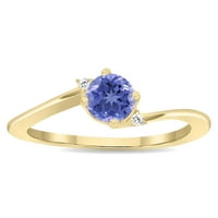 Ženski prsten val s tanzanitom i dijamantom okruglog oblika u žutom zlatu od 10 karata