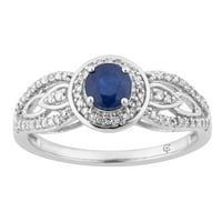 10K bijelo zlato Sapphire & Carat T.W. Dijamantni halo prsten