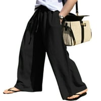 Ženske Palazzo hlače, široke hlače visokog struka, duge hlače za slobodno vrijeme, crne hlače
