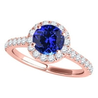 Prstenovi za žene 1. Karatni dijamantni prsten od tanzanita, 4 zupca od 14 karatnog ružičastog zlata