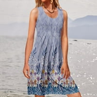 Ženska modna lepršava Mini sundress za žene, haljine Za plažu, cvjetna ljetna haljina bez rukava s okruglim vratom, ležerna haljina