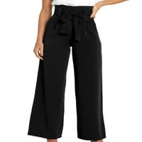 Ženske široke široke hlače u donjem rublju, obične hlače s mašnom, poslovne hlače visokog struka s džepovima