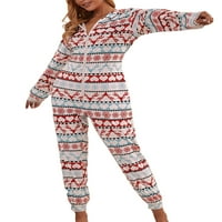Ženski Božićni kombinezon s kapuljačom s kapuljačom, pidžama s patentnim zatvaračem s dugim rukavima i dekolteom u obliku crtića