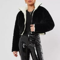 Ženski casual jednobojni kaput s patentnim zatvaračem dugih rukava reverzibilna Plišana jakna gornji dio u crnoj boji