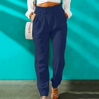 Ženske hlače, Plus Size, lumen ispod hlača pune duljine, modne ženske ljetne Ležerne široke jednobojne hlače od pamuka i lana s džepovima