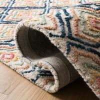 Geometrijski cvjetni tepih od vune, tamnoplava slonovača, 3' 5'