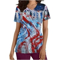 Rasprodaja bluza za žene-Dan neovisnosti ležerni vrhovi kratkih rukava udobni vrhovi radne uniforme košulje 4. srpnja majice s izrezom