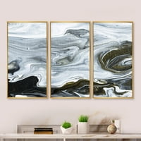 Umjetnički dizajn apstraktna tekuća umjetnost od crnog i bijelog mramora moderni umjetnički set u okvirima - boje okvira V. široki