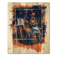 DesignArt 'mornarsko plava i narančasta sažetak' Moderni tisak na prirodnom borovom drvetu