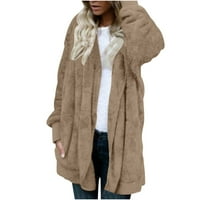 Ženska jakna od flisa s kardiganom dugih rukava, široki, udobni kaput, dolčevita, jednobojna gornja odjeća, Kaki kaput u boji, u