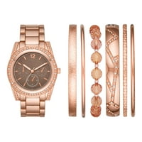 Poklon set ženskih satova od ružičastog zlata i sklopive narukvice