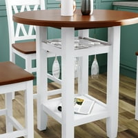 Aukfa Farmhouse okrugla pult visina kuhinjskog stola za blagovaonicu s policama za odlaganje i držač stakla, trešnja + bijela