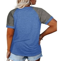 Ženska majica s okruglim vratom u boji veličine plus veličine, Raglan, kratkih rukava