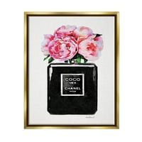 Glamurozna bočica parfema BBC Crni božur ružičasta metalik zlatno uokvirivanje plutajuće platno zidna umjetnost, 24,30