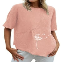 Ženska majica kratkih rukava majica s okruglim vratom ženska ležerna bluza od tunike odjeća za slobodno vrijeme ljetni vrhovi ružičasta