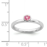 Visoki okrugli prsten od sterling srebra s ružičastim turmalinom