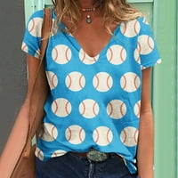 Ženske majice za plažu, majice s izrezom i bejzbolskim printom, Ženske bluze, majice s printom, bluza plava, majica s printom