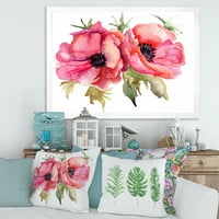 DesignArt 'stilizirani ružičasti mak cvjetovi' tradicionalni uokvireni umjetnički tisak