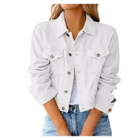 Jakne za žene Plus Size Ženska Vintage kratka traper jakna s gumbima s gumbima bijeli džepni kaput s džepom