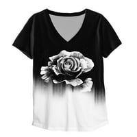 Modna ženska ležerna bluza s izrezom i printom, majica kratkih rukava, ljetni topovi, majice bez rukava, labavi kroj, trening, Crni