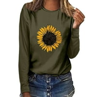 Ženske prevelike majice s printom suncokreta, puloveri s okruglim vratom s dugim rukavima, sportski crop topovi u zelenoj boji;